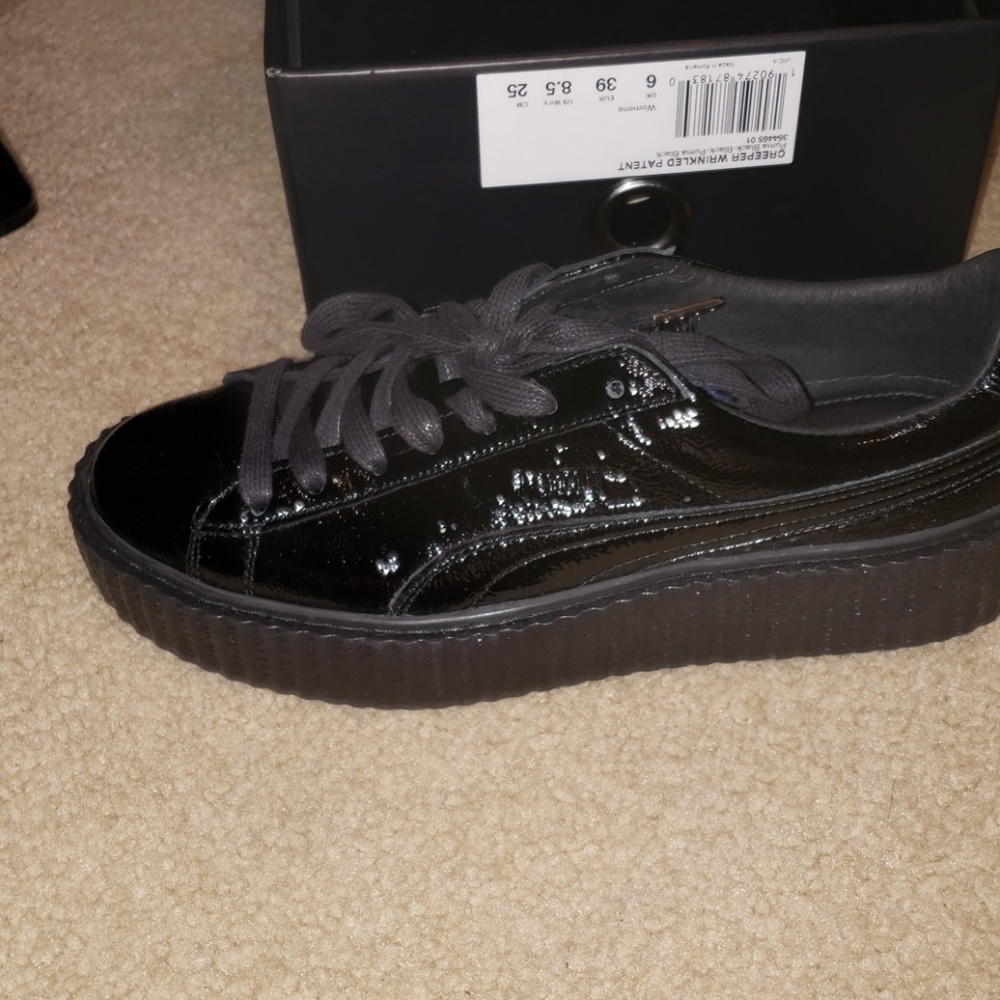 Fenty NEW Black on black  Patent Leather Puma Creeper SNEAKERS
